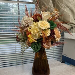 Hand Crafted Amber Vase with Floral Display